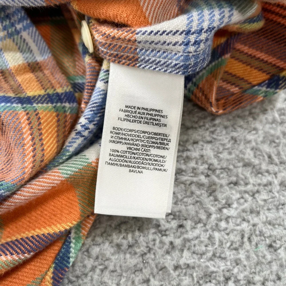 Polo Ralph Lauren Mens Medium Classic Fit Orange Plaid Flannel Button Down Shirt